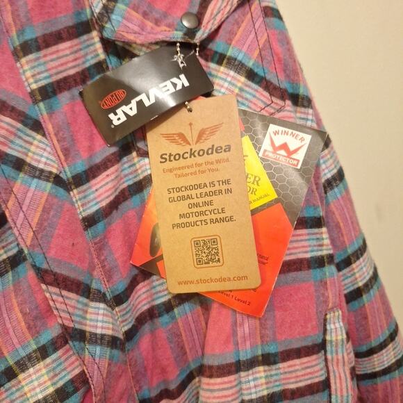 Stockodea Womens Medium Bike Shirt. Pink Flannel With Kevlar Inserts NWT - Picture 3 of 13